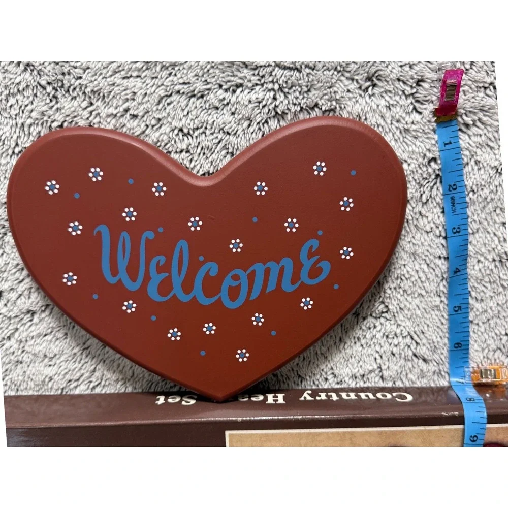 Vintage Country Heart Wooden Wall Hanging Rack Welcome Sign NOS Cottagecore Prim